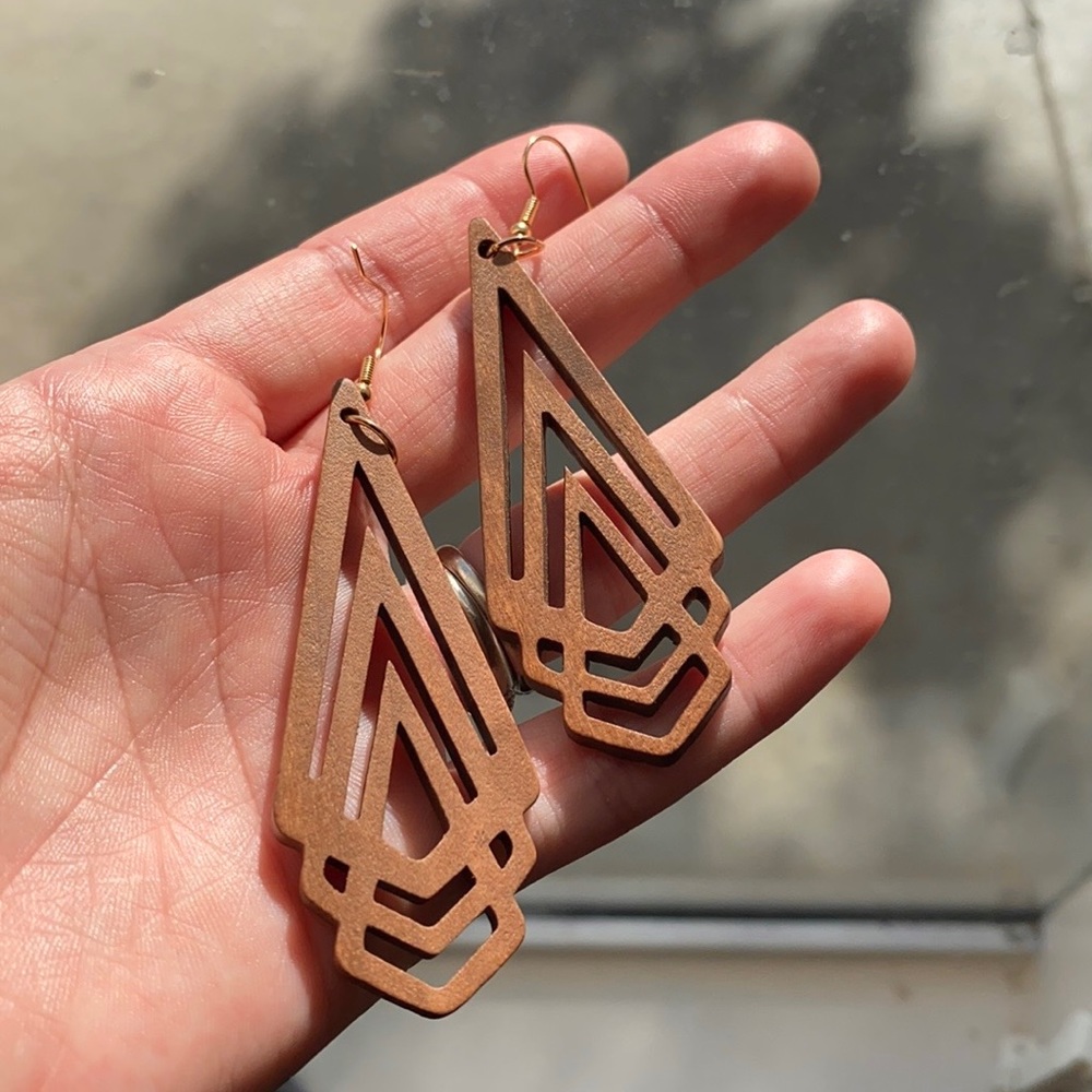 Real Wood Geometric Shaped Bohemian Brown Ethnic Statement Womens Earrings NEW
